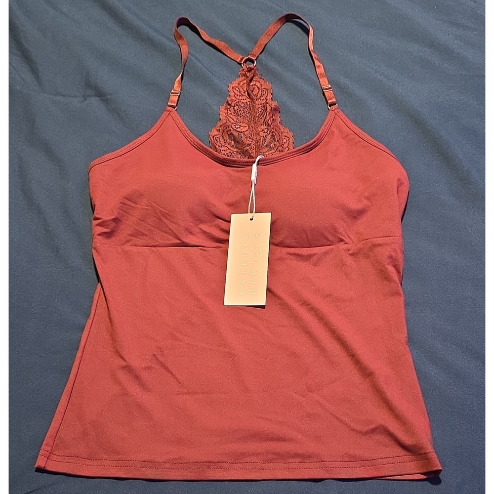 Katrina Dimiele Lace Back Camisole Tank Top, Adjustable Straps, Red L